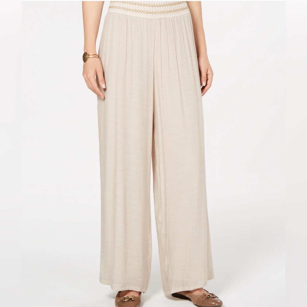 JM Collection Metallic Detail Wide Leg Gauze Pants Bright White Size PXS